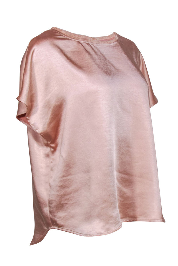 Current Boutique-Melissa Nepton - Blush Pink Satin Short Sleeve Blouse Sz M