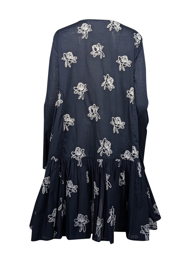 Current Boutique-Merlette - Navy & White 'Caliza Embroidered Long Sleeve Dress' Sz S