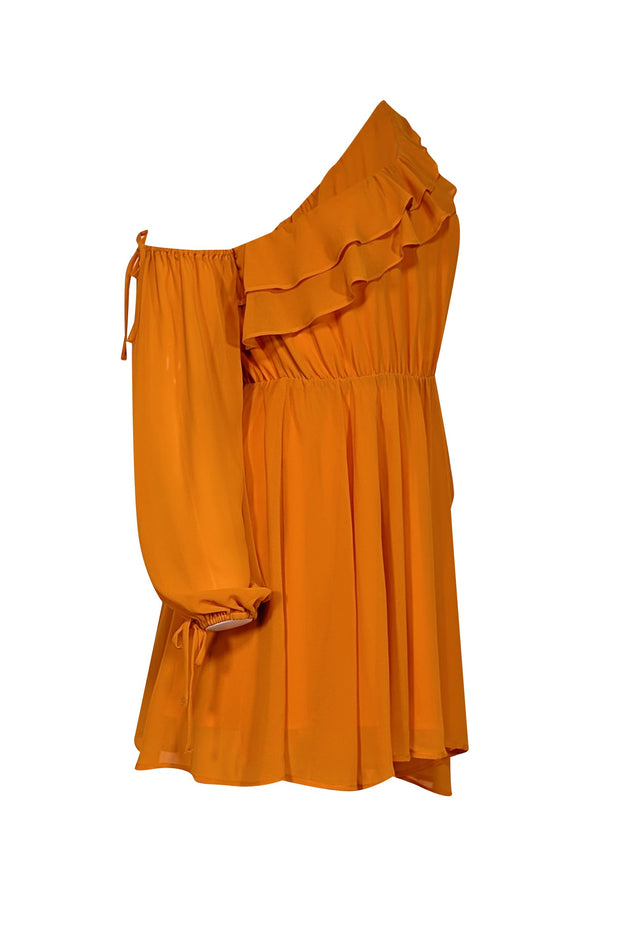 Current Boutique-Michael Costello x Revolve - Orange One Shoulder Ruffled Mini Dress Sz XXS