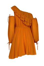 Current Boutique-Michael Costello x Revolve - Orange One Shoulder Ruffled Mini Dress Sz XXS