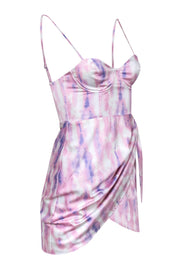 Current Boutique-Michael Costello x Revolve - Pink, Purple, & White Tie-Dye Satin Mini Dress Sz XS