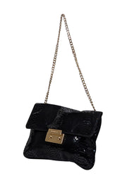 Current Boutique-Michael Kors - Black Croc Embossed Fold Over Bag w/ Gold Chain Strap