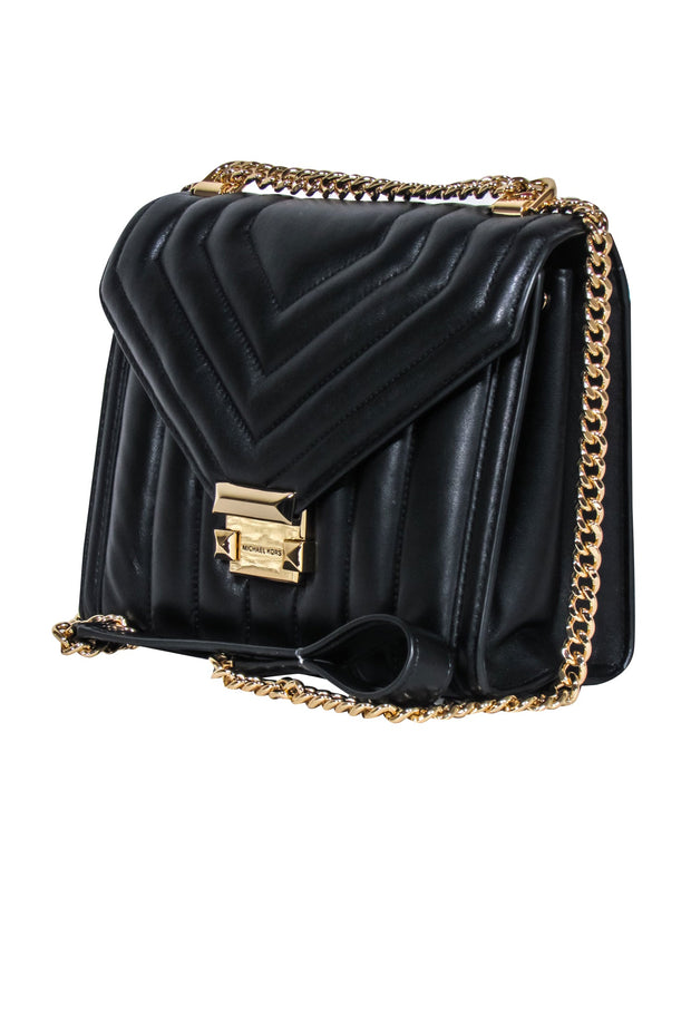 Current Boutique-Michael Kors - Black Quilted Leather Crossbody Bag w/ Gold Chain Strap