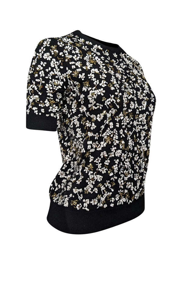 Current Boutique-Michael Kors Collection - Black, White, & Gold Embellished Sweater Sz XS