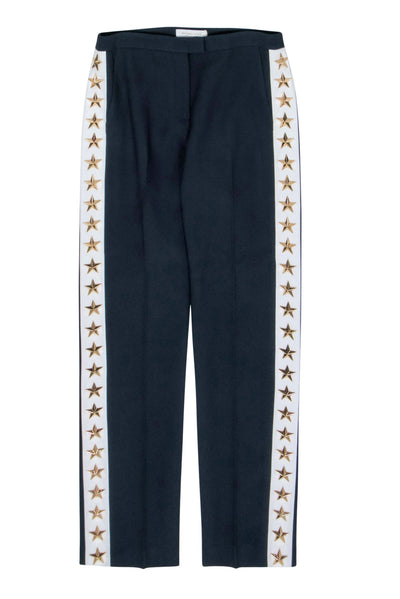 Current Boutique-Michael Kors Collection - Navy Blue & White Trousers w/ Star Studs Sz 6