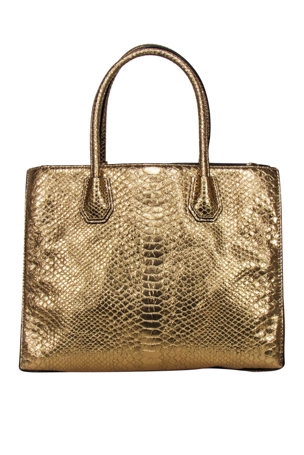 Current Boutique-Michael Kors - Gold Metallic Croc Embossed Leather Satchel Bag