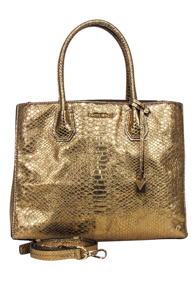 Michael Kors - Gold Metallic Croc Embossed Leather Satchel Bag