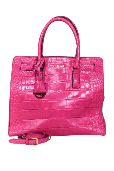 Current Boutique-Michael Kors - Hot Pink Croc Embossed Leather Satchel Bag