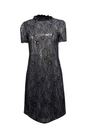 Current Boutique-Michael Kors - Silver & Black Sequined Floral Lace Shift Dress Sz M