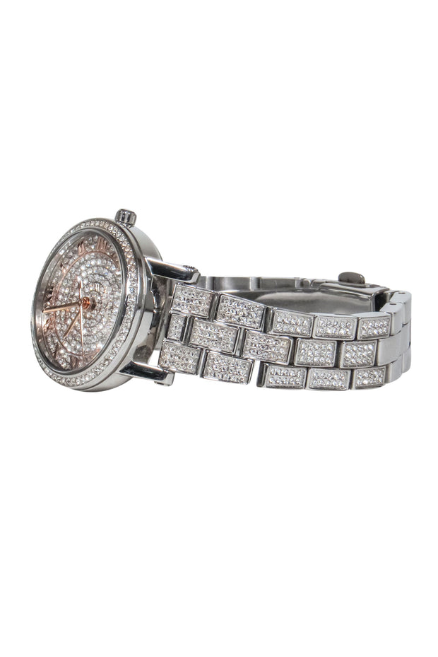 Current Boutique-Michael Kors - Silver Stainless Steel Watch w/ Crystal Stones and Rose Gold Details
