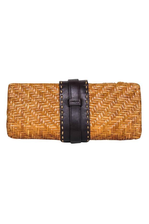 Current Boutique-Michael Kors - Tan Woven Clutch w/ Brown Leather Buckle Front