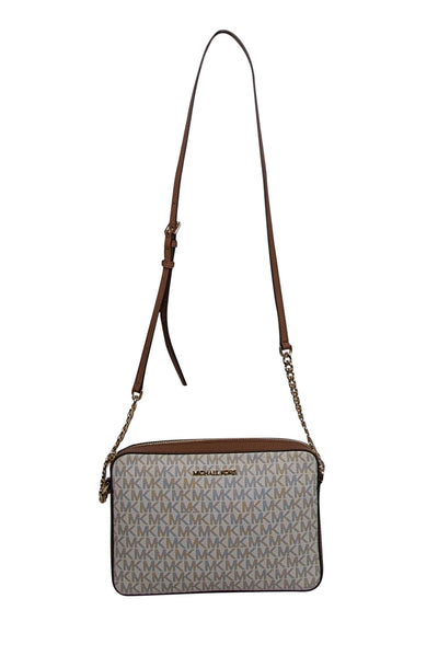 Current Boutique-Michael Kors - Vanilla & Brown Monogram Jet Set Crossbody Bag