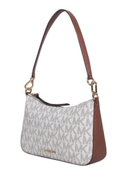 Current Boutique-Michael Kors - White & Tan Monogram Coated Canvas Shoulder Bag