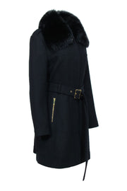 Current Boutique-Michael Michael Kors - Black Wool Blend Coat w/ Fox Fur Collar Sz 16