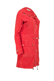 Current Boutique-Michael Michael Kors - Bright Red Goat Suede Hooded Jacket Sz S