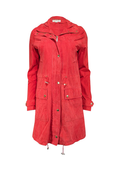 Current Boutique-Michael Michael Kors - Bright Red Goat Suede Hooded Jacket Sz S