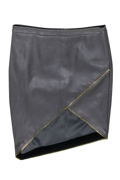 Current Boutique-Michelle Mason - Grey Lambskin Asymmetrical Zipper Skirt Sz 2