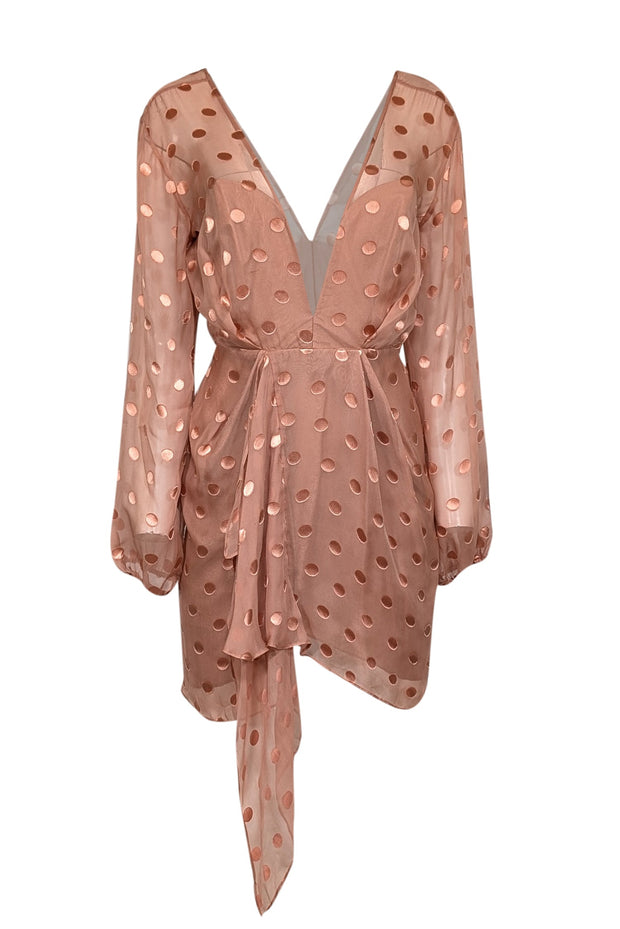 Current Boutique-Michelle Mason - Peach Pink Polka Dot Silk Blend Dress Sz 8