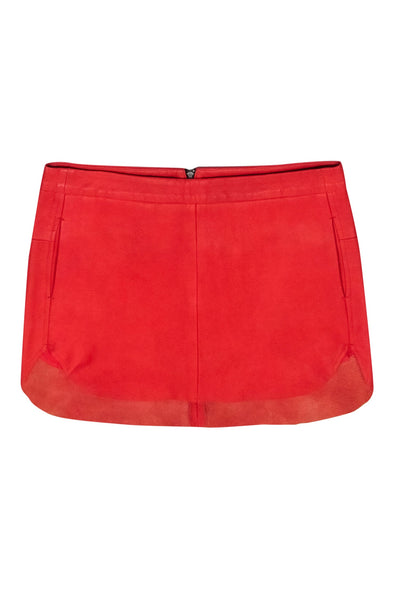 Michelle Mason - Red Lambskin Mini Skirt w/ Zippers Sz 4