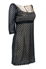 Current Boutique-Milly - Black Crochet Lace w/ Champagne Lining Crop Sleeve Dress Sz 4