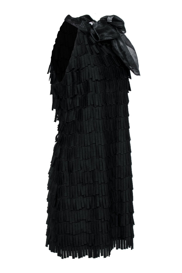 Current Boutique-Milly - Black Fringe Dress w/ Oversized Bow Detail Sz 12