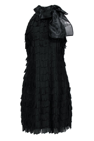 Current Boutique-Milly - Black Fringe Dress w/ Oversized Bow Detail Sz 12