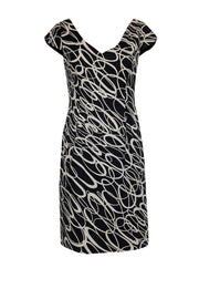 Current Boutique-Milly - Black & Ivory Swirl Print Cocktail Knee Length Dress Sz 4