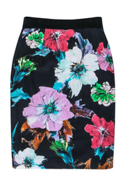 Current Boutique-Milly - Black & Multi Color Floral Print Pencil Skirt Sz 12
