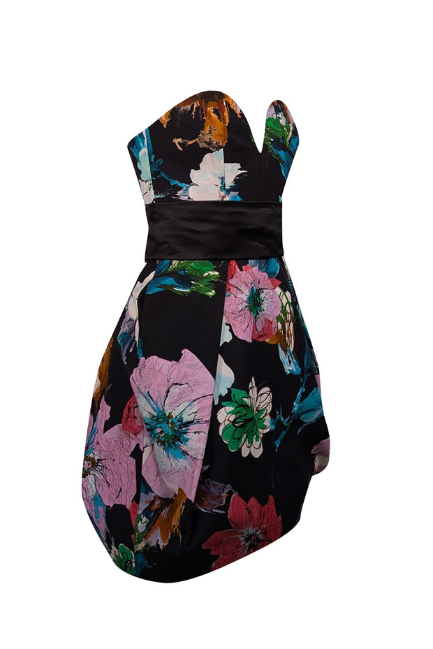 Current Boutique-Milly - Black & Multi Color Floral Strapless Dress Sz 4