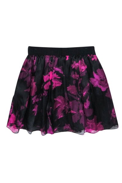 Current Boutique-Milly - Black & Pink Floral Silk A-line Skirt Sz 10