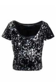 Current Boutique-Milly - Black & Silver Sequin Short Sleeve Top Sz 2