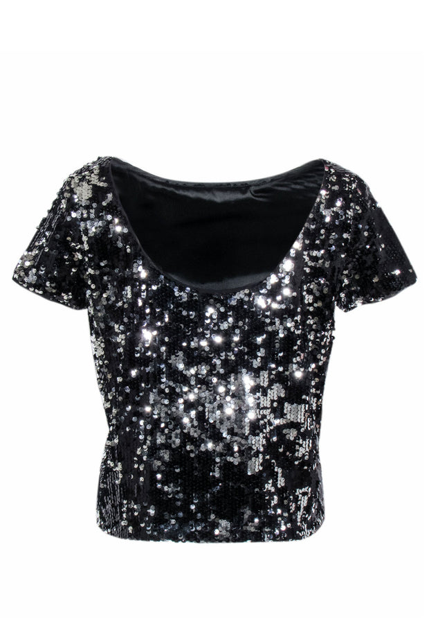 Current Boutique-Milly - Black & Silver Sequin Short Sleeve Top Sz 2