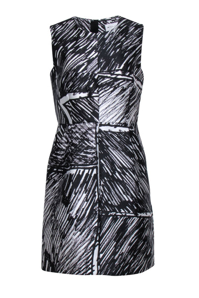 Current Boutique-Milly - Black Sleeveless Printed Shift Dress w/ Front Pockets Sz 10