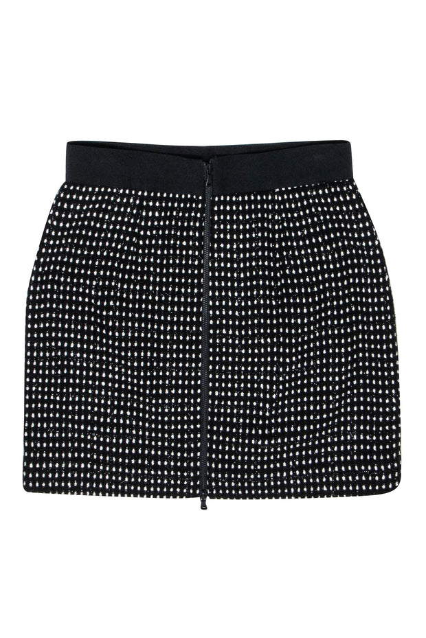 Current Boutique-Milly - Black & White Dotted Skirt w/ Metallic Black Grid Detail Sz 10