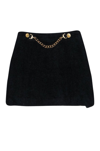 Current Boutique-Milly - Black Wool Blend Skirt w/ Gold Chain Detail Sz 4