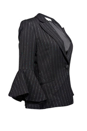 Current Boutique-Milly - Black w/ Silver Metallic Pinstripe Print Blazer Sz 10