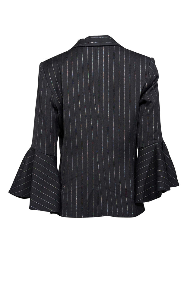 Current Boutique-Milly - Black w/ Silver Metallic Pinstripe Print Blazer Sz 10