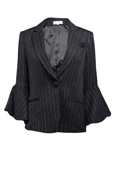 Current Boutique-Milly - Black w/ Silver Metallic Pinstripe Print Blazer Sz 10