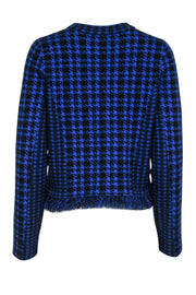 Current Boutique-Milly - Blue & Black Houndstooth Sweater w/ Fringe Trim Sz L
