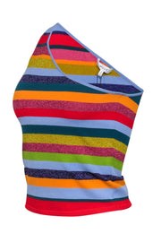 Current Boutique-Milly - Blue, Red, & Multi Color Rainbow Sleeveless One Shoulder Top Sz L