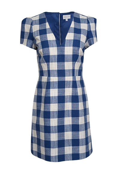 Current Boutique-Milly - Blue & White Checkered V-Neckline Dress Sz 6