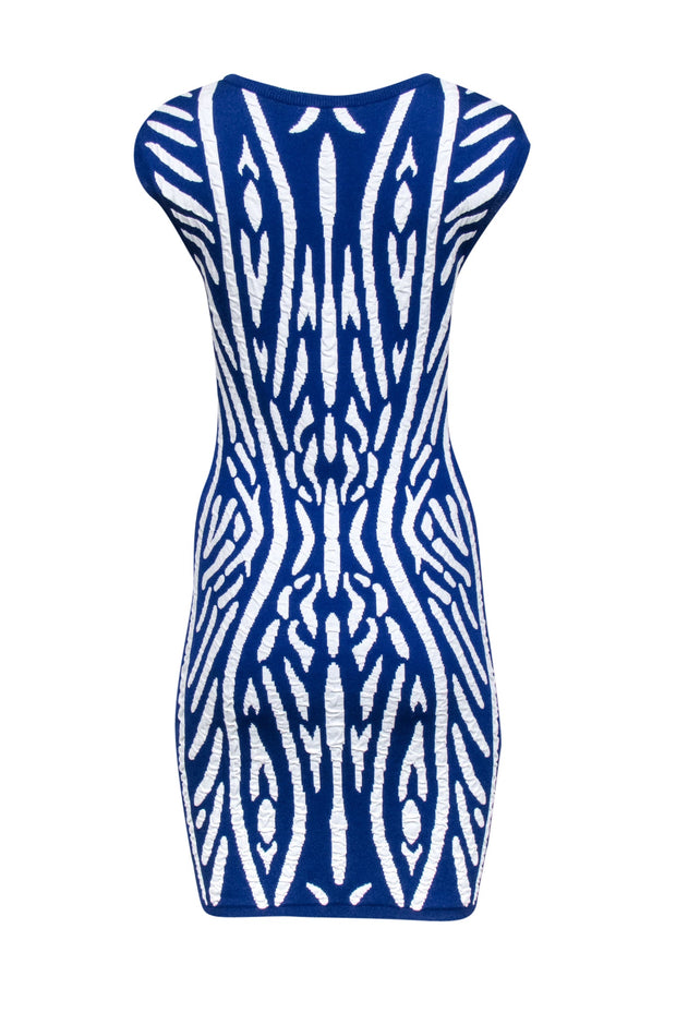 Current Boutique-Milly - Blue & White Print Knit Jacquard Dress Sz M