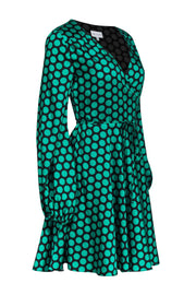 Current Boutique-Milly - Green & Black Polka Dot Long Sleeve Wrap Dress Sz S
