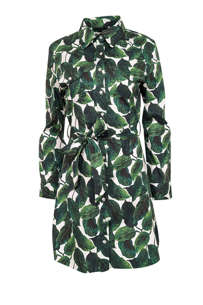 Current Boutique-Milly - Green & White Leaf Print Cotton Shirtdress Sz 12