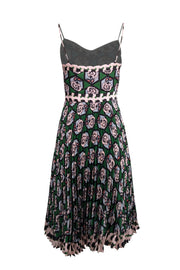 Current Boutique-Milly - Green w/ Multicolor Hexagon Floral Print Pleated Dress Sz 2