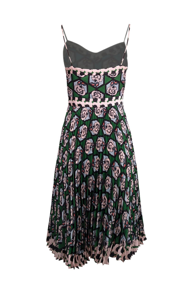 Current Boutique-Milly - Green w/ Multicolor Hexagon Floral Print Pleated Dress Sz 2