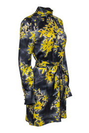 Current Boutique-Milly - Grey, Black, & Yellow Print Mock Neck Silk Dress Sz 10