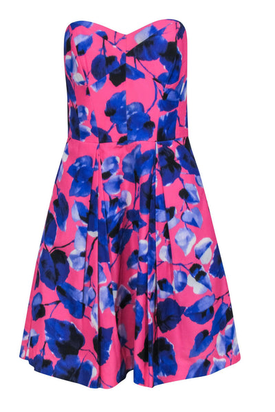 Current Boutique-Milly - Hot Pink Strapless Dress w/ Blue Floral Print Sz 6