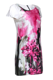 Current Boutique-Milly - Ivory, Pink, & Black "Painted Floral Chloe" Cap Sleeve Dress Sz 6