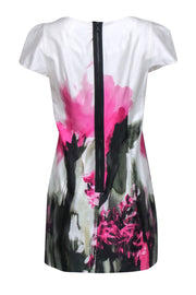 Current Boutique-Milly - Ivory, Pink, & Black "Painted Floral Chloe" Cap Sleeve Dress Sz 6